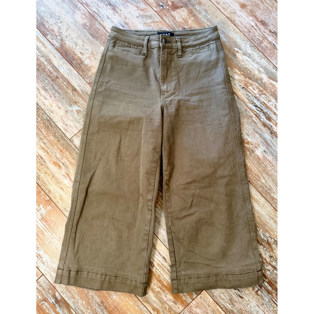 OAT New York Womens 28 High Rise Wide Leg Crop Pants Olive Brown Stretch